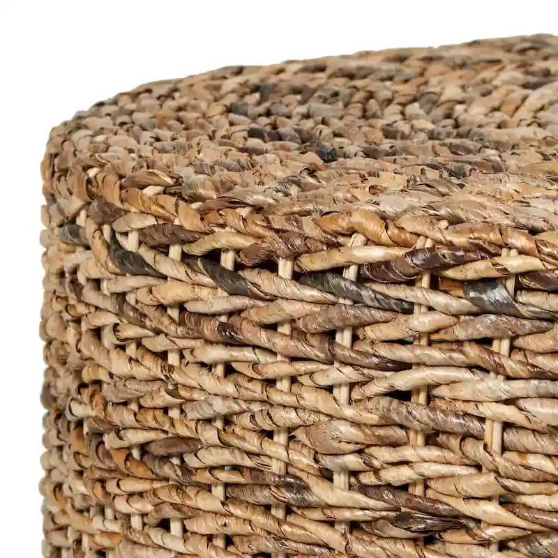 Pouf/Tavolino rotondo 1 posto in abaca intrecciata a mano, marrone e marrone chiaro