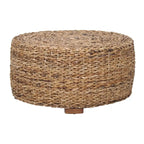 Pouf/Tavolino rotondo 1 posto in abaca intrecciata a mano, marrone e marrone chiaro