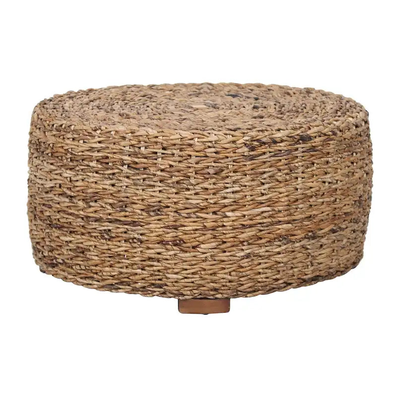 Pouf/Tavolino rotondo 1 posto in abaca intrecciata a mano, marrone e marrone chiaro