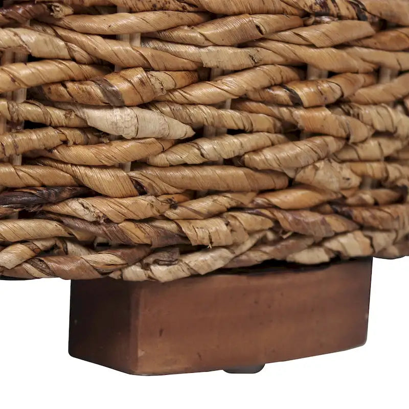 Pouf/Tavolino rotondo 1 posto in abaca intrecciata a mano, marrone e marrone chiaro