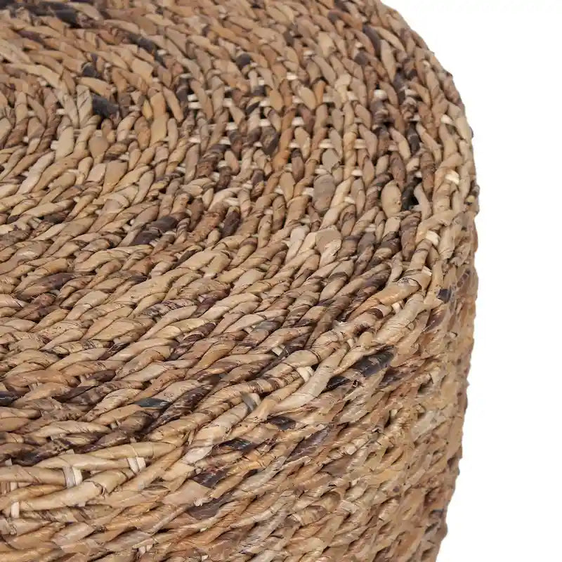 Pouf/Tavolino rotondo 1 posto in abaca intrecciata a mano, marrone e marrone chiaro