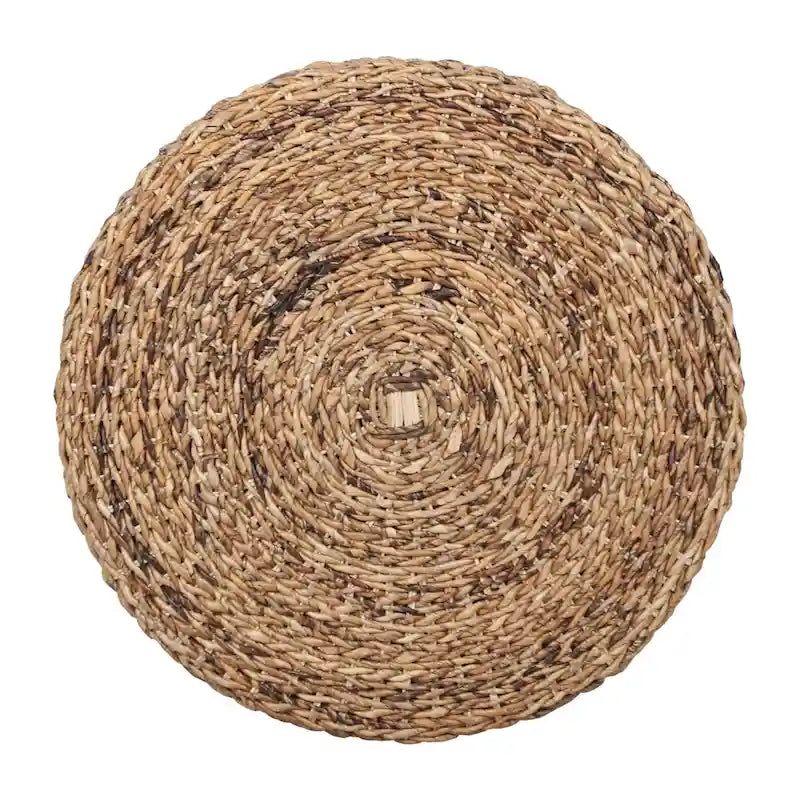 Pouf/Tavolino rotondo 1 posto in abaca intrecciata a mano, marrone e marrone chiaro