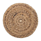 Pouf/Tavolino rotondo 1 posto in abaca intrecciata a mano, marrone e marrone chiaro