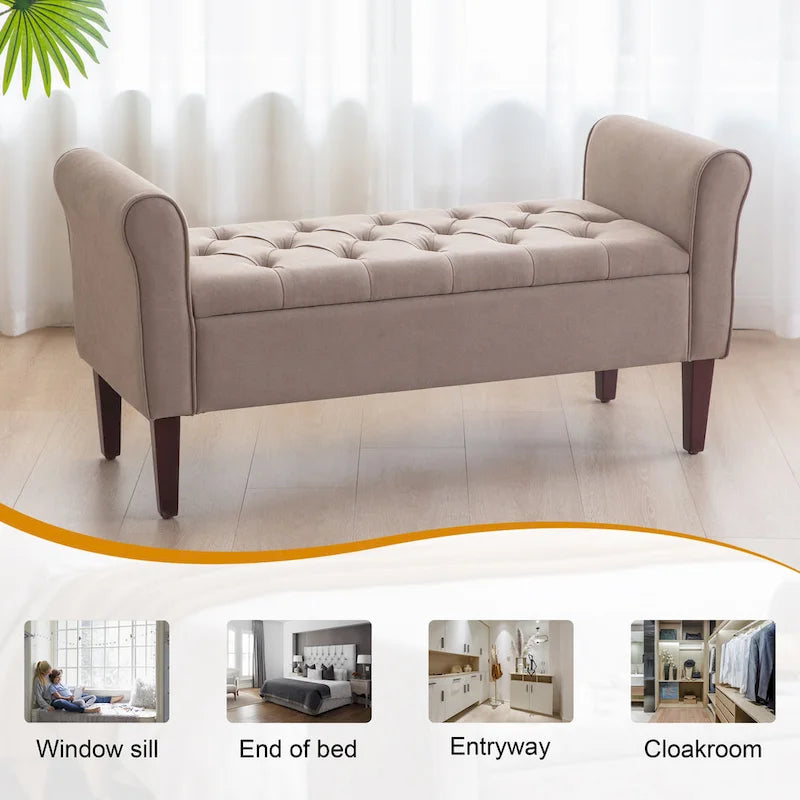 Panca contenitore in tessuto blu scuro/grigio/beige/marrone/beige-rosato, 2-3 posti a sedere