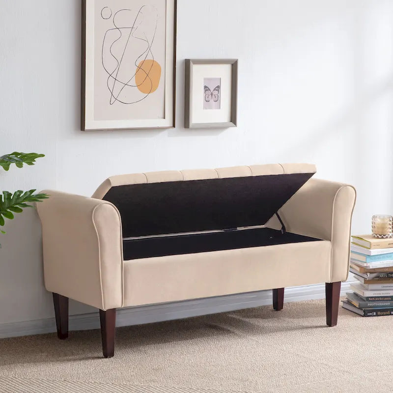 Panca contenitore in tessuto blu scuro/grigio/beige/marrone/beige-rosato, 2-3 posti a sedere
