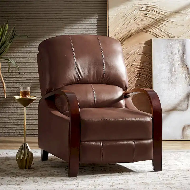 Poltrona reclinabile push-back in vera pelle multicolore, monoposto, braccioli in legno curvi