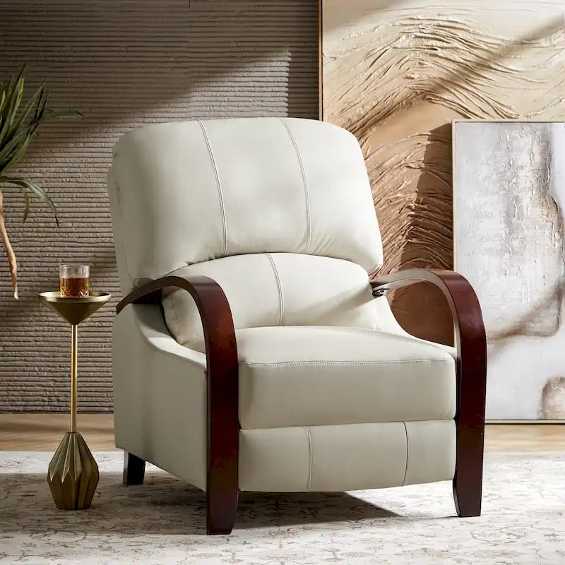 Poltrona reclinabile push-back in vera pelle multicolore, monoposto, braccioli in legno curvi