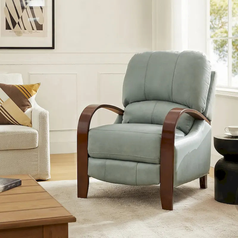 Poltrona reclinabile push-back in vera pelle multicolore, monoposto, braccioli in legno curvi