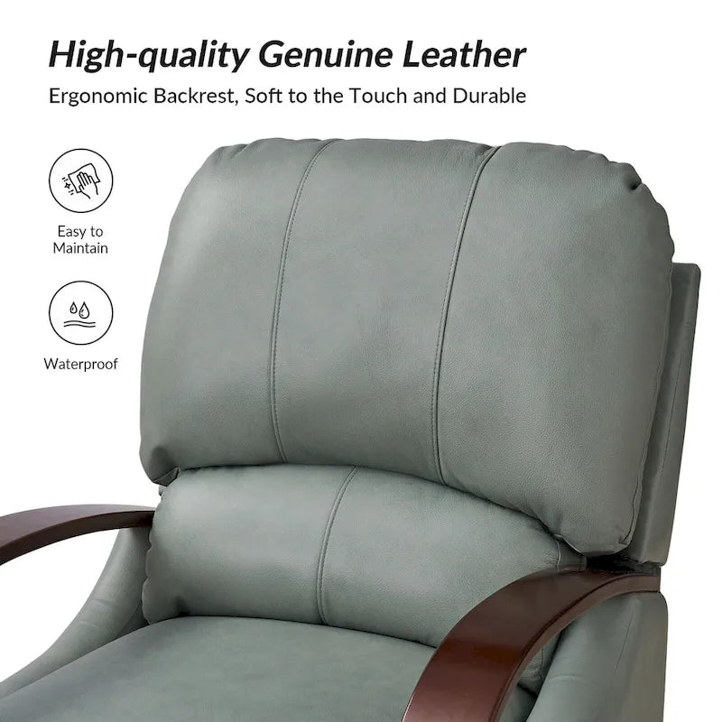 Poltrona reclinabile push-back in vera pelle multicolore, monoposto, braccioli in legno curvi