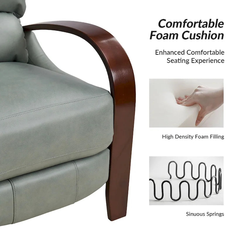 Poltrona reclinabile push-back in vera pelle multicolore, monoposto, braccioli in legno curvi