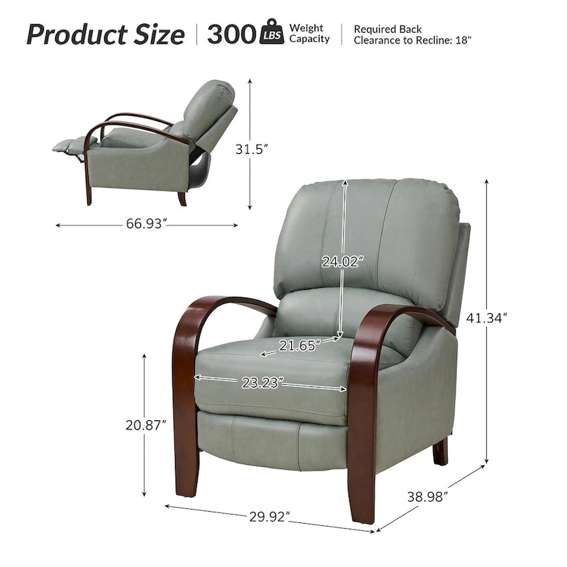 Poltrona reclinabile push-back in vera pelle multicolore, monoposto, braccioli in legno curvi