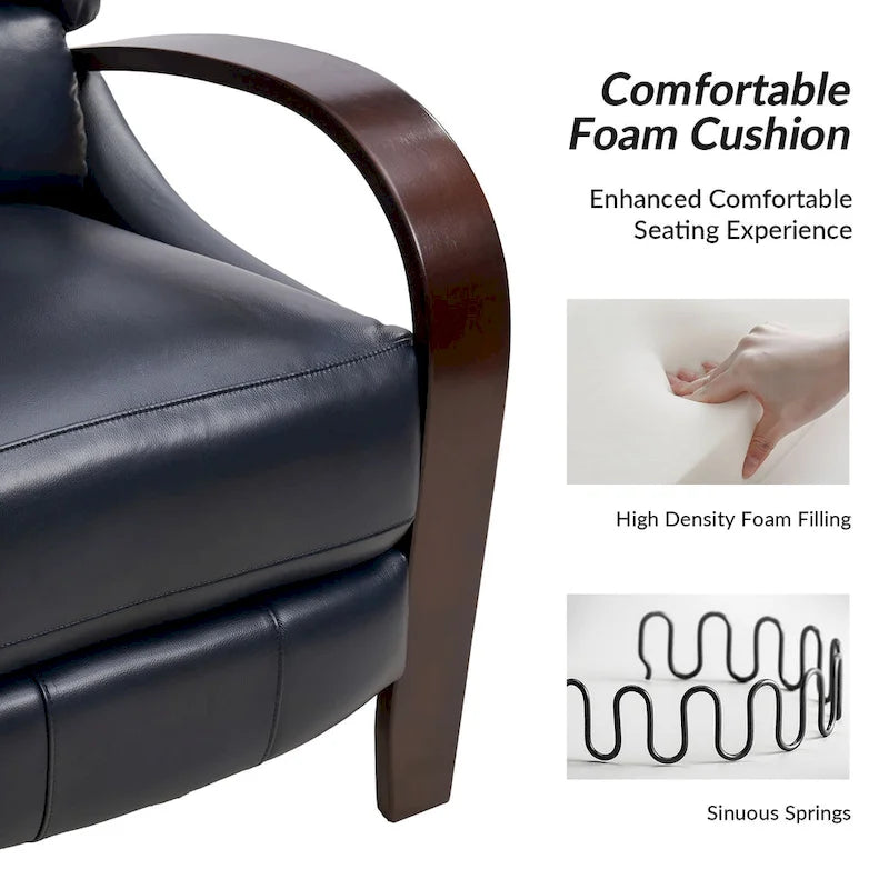 Poltrona reclinabile push-back in vera pelle multicolore, monoposto, braccioli in legno curvi