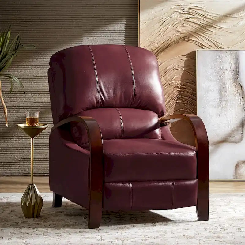 Poltrona reclinabile push-back in vera pelle multicolore, monoposto, braccioli in legno curvi
