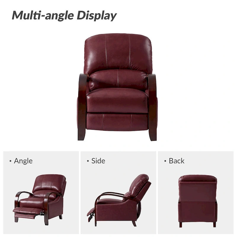 Poltrona reclinabile push-back in vera pelle multicolore, monoposto, braccioli in legno curvi