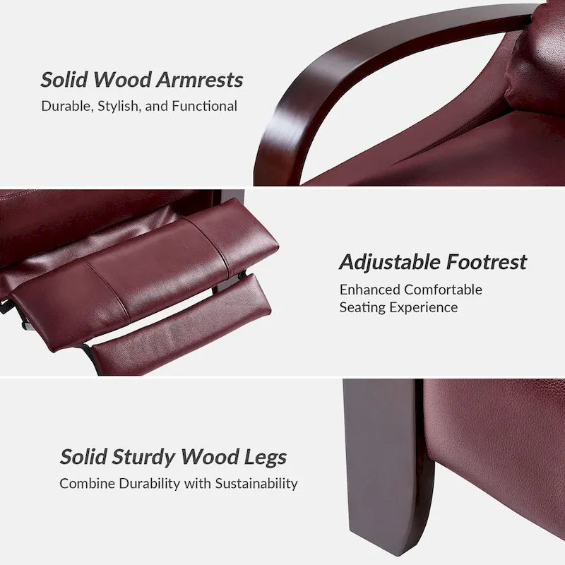 Poltrona reclinabile push-back in vera pelle multicolore, monoposto, braccioli in legno curvi