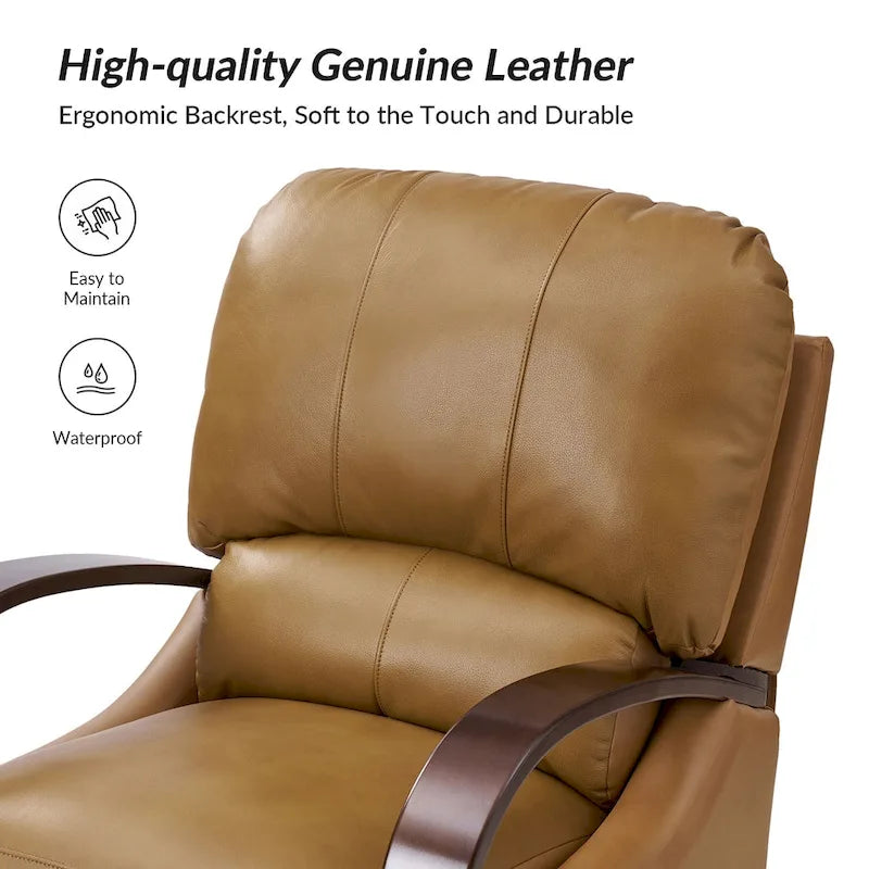 Poltrona reclinabile push-back in vera pelle multicolore, monoposto, braccioli in legno curvi
