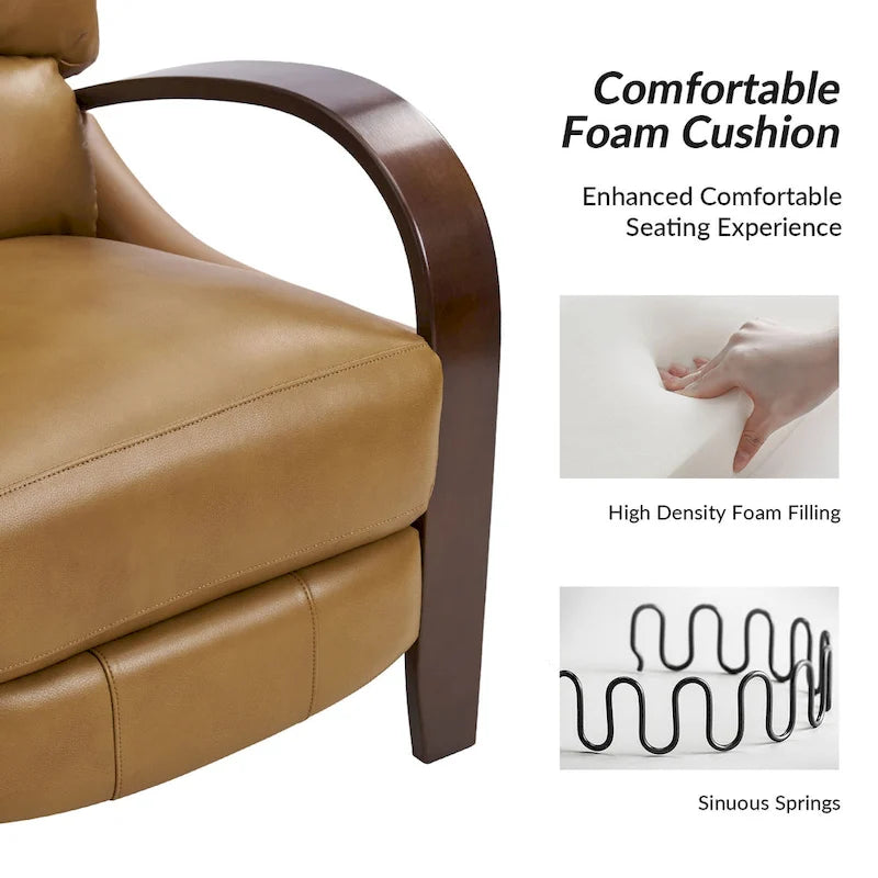 Poltrona reclinabile push-back in vera pelle multicolore, monoposto, braccioli in legno curvi