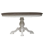 Tavolo da pranzo rotondo con piedistallo in bianco antico/bisquit anticato con prolunga da 45,7 cm, 4-6 posti