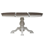 Tavolo da pranzo rotondo con piedistallo in bianco antico/bisquit anticato con prolunga da 45,7 cm, 4-6 posti