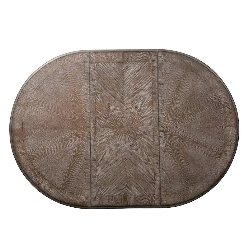 Tavolo da pranzo rotondo con piedistallo in bianco antico/bisquit anticato con prolunga da 45,7 cm, 4-6 posti