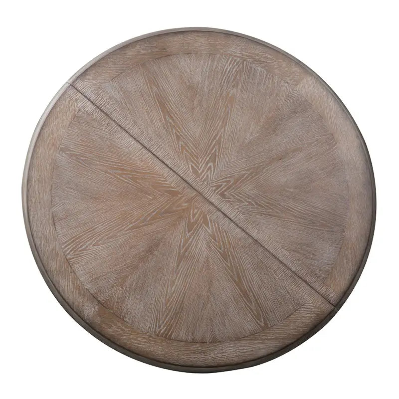 Tavolo da pranzo rotondo con piedistallo in bianco antico/bisquit anticato con prolunga da 45,7 cm, 4-6 posti