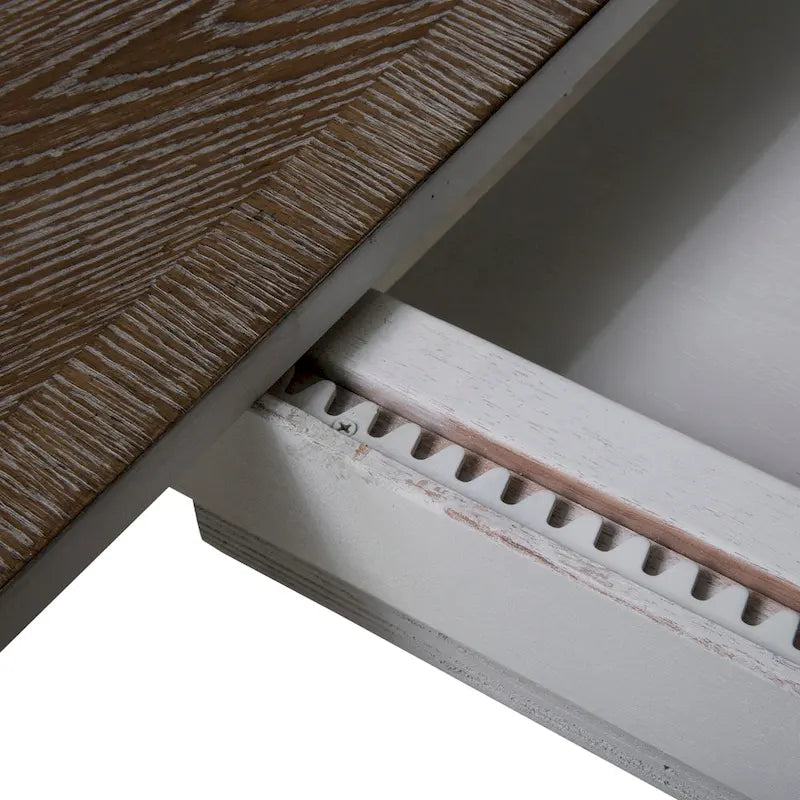 Tavolo da pranzo rotondo con piedistallo in bianco antico/bisquit anticato con prolunga da 45,7 cm, 4-6 posti