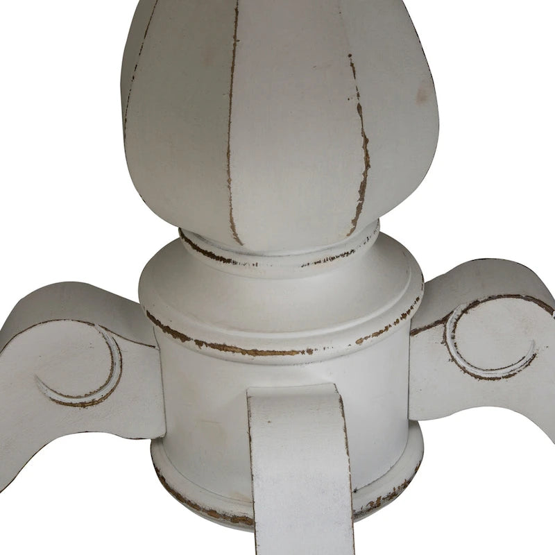 Tavolo da pranzo rotondo con piedistallo in bianco antico/bisquit anticato con prolunga da 45,7 cm, 4-6 posti