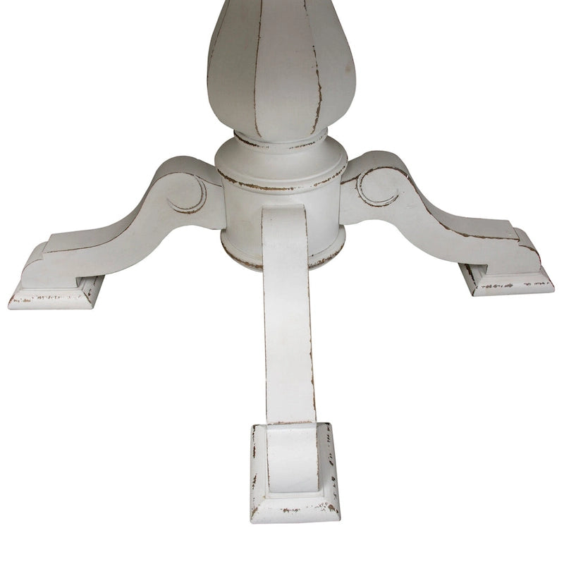 Tavolo da pranzo rotondo con piedistallo in bianco antico/bisquit anticato con prolunga da 45,7 cm, 4-6 posti