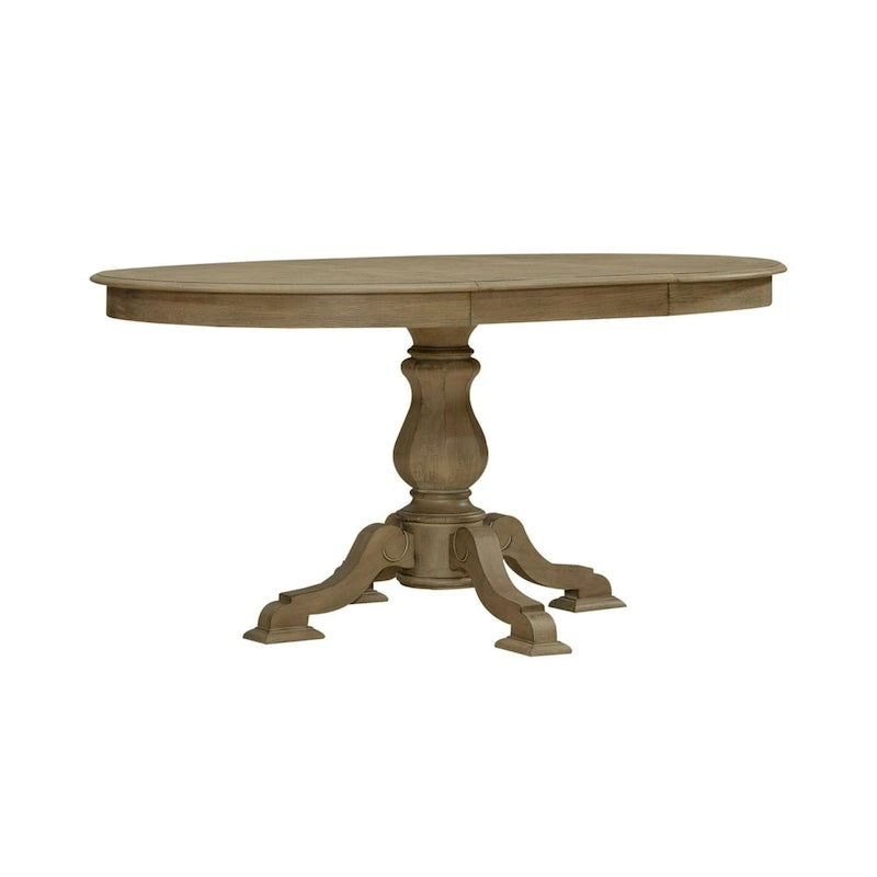 Tavolo da pranzo rotondo con piedistallo in bianco antico/bisquit anticato con prolunga da 45,7 cm, 4-6 posti