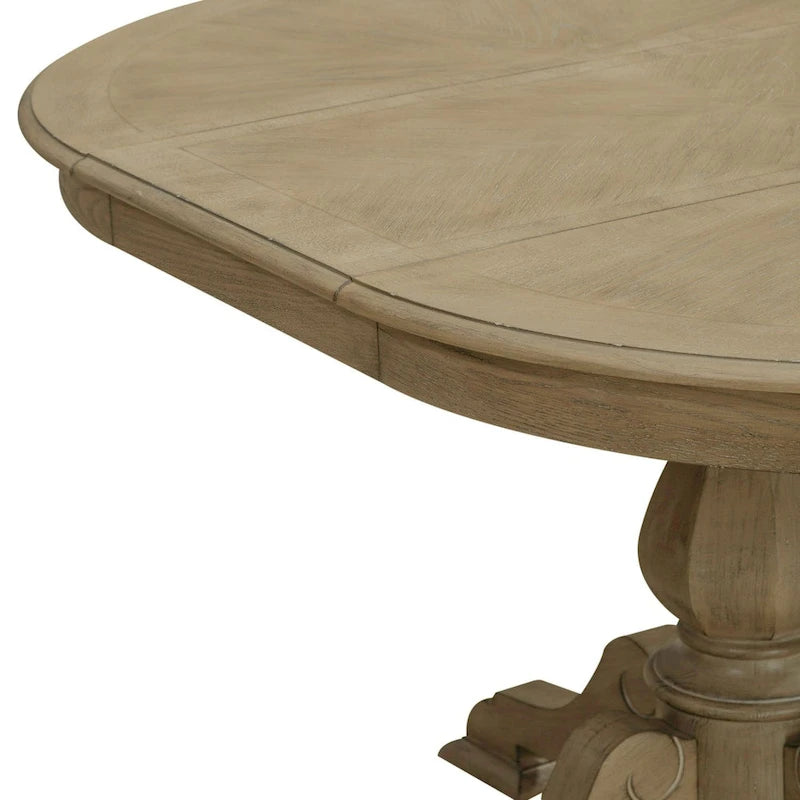 Tavolo da pranzo rotondo con piedistallo in bianco antico/bisquit anticato con prolunga da 45,7 cm, 4-6 posti