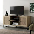 Mobile TV Boho in Rovere/Bianco e Nero/Oro con ante in Rattan, Singolo o Set da 2