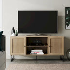 Mobile TV Boho in Rovere/Bianco e Nero/Oro con ante in Rattan, Singolo o Set da 2