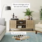 Mobile TV Boho in Rovere/Bianco e Nero/Oro con ante in Rattan, Singolo o Set da 2