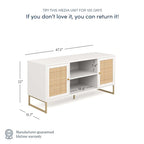 Mobile TV Boho in Rovere/Bianco e Nero/Oro con ante in Rattan, Singolo o Set da 2