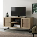 Mobile TV Boho in Rovere/Bianco e Nero/Oro con ante in Rattan, Singolo o Set da 2