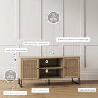 Mobile TV Boho in Rovere/Bianco e Nero/Oro con ante in Rattan, Singolo o Set da 2