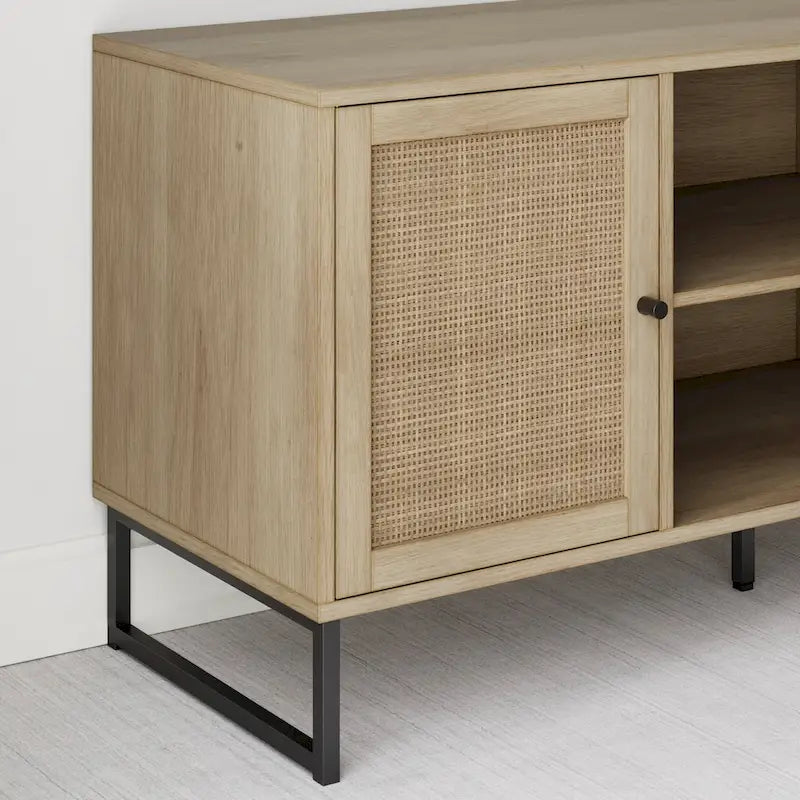 Mobile TV Boho in Rovere/Bianco e Nero/Oro con ante in Rattan, Singolo o Set da 2