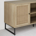 Mobile TV Boho in Rovere/Bianco e Nero/Oro con ante in Rattan, Singolo o Set da 2