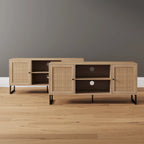 Mobile TV Boho in Rovere/Bianco e Nero/Oro con ante in Rattan, Singolo o Set da 2