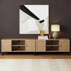 Mobile TV Boho in Rovere/Bianco e Nero/Oro con ante in Rattan, Singolo o Set da 2