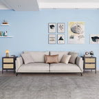 Comodino Rattan Nero / Naturale con Cassetto, Stile Boho, Uso per 1-2 Persone