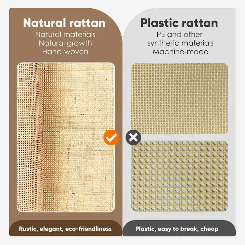 Comodino Rattan Nero / Naturale con Cassetto, Stile Boho, Uso per 1-2 Persone