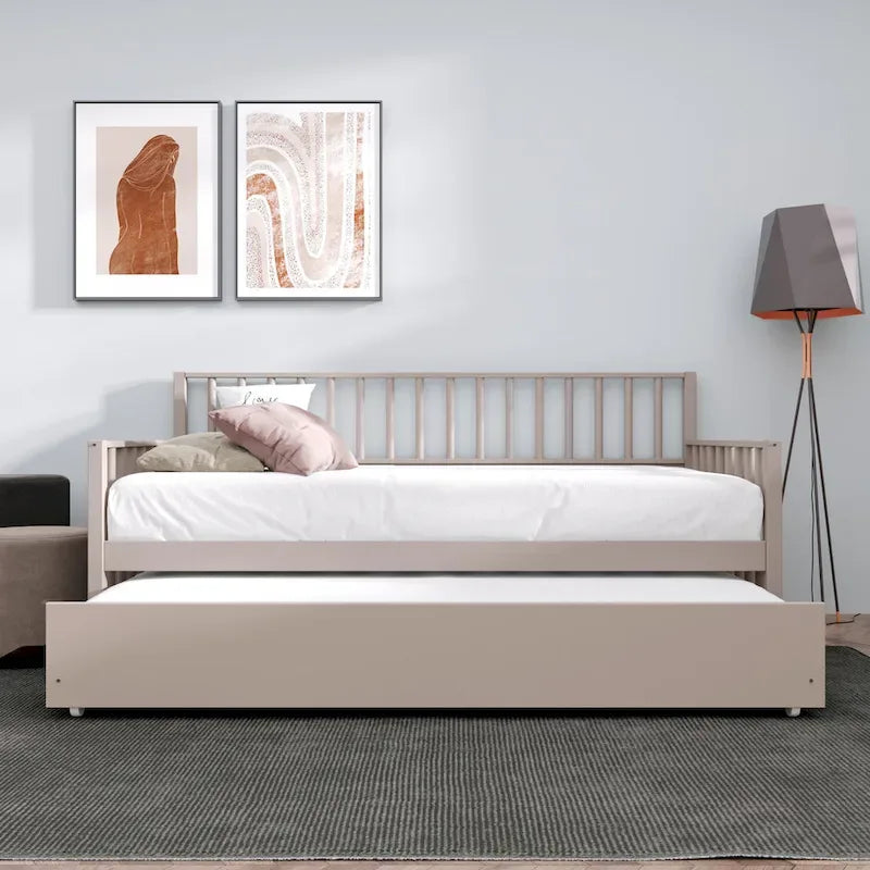 Letto a una piazza in legno vintage con letto estraibile – Quercia chiara / Nero / Noce / Bianco / Grigio antico, 2 posti letto