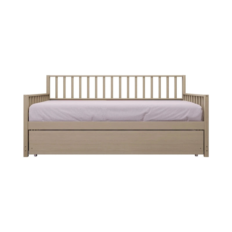 Letto a una piazza in legno vintage con letto estraibile – Quercia chiara / Nero / Noce / Bianco / Grigio antico, 2 posti letto