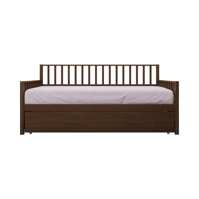 Letto a una piazza in legno vintage con letto estraibile – Quercia chiara / Nero / Noce / Bianco / Grigio antico, 2 posti letto