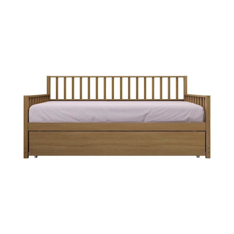 Letto a una piazza in legno vintage con letto estraibile – Quercia chiara / Nero / Noce / Bianco / Grigio antico, 2 posti letto