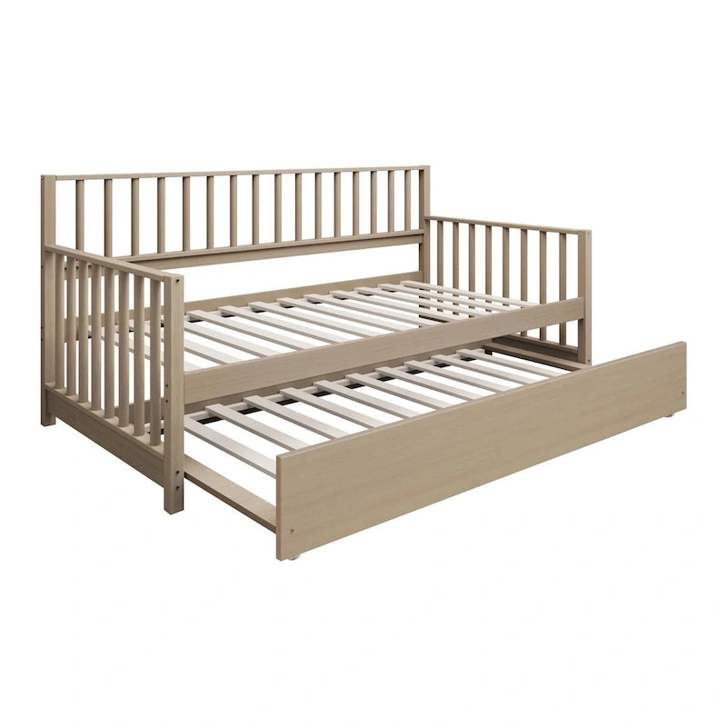 Letto a una piazza in legno vintage con letto estraibile – Quercia chiara / Nero / Noce / Bianco / Grigio antico, 2 posti letto