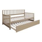 Letto a una piazza in legno vintage con letto estraibile – Quercia chiara / Nero / Noce / Bianco / Grigio antico, 2 posti letto