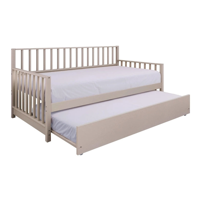Letto a una piazza in legno vintage con letto estraibile – Quercia chiara / Nero / Noce / Bianco / Grigio antico, 2 posti letto