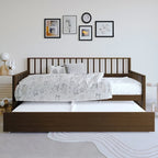 Letto a una piazza in legno vintage con letto estraibile – Quercia chiara / Nero / Noce / Bianco / Grigio antico, 2 posti letto